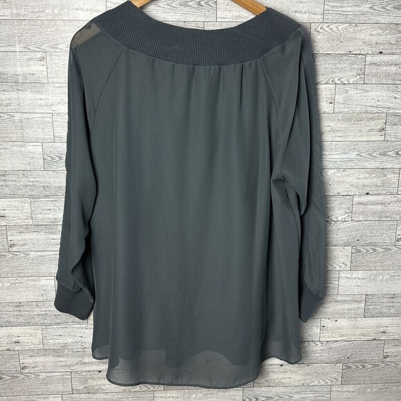 Soft‎ Surroundings Gray Sheer Overlay Knit Trim Long Sleeve Top Size Large - Picture 7 of 13
